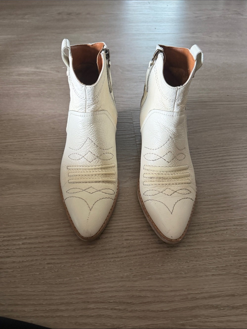 Zodiac Cream Western Ankle Boots with Embroidered Toe
